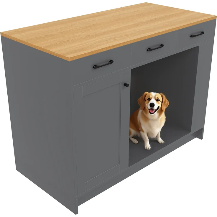 Servierwagen 120 x 60 x 90 cm mit 3 Schubladen, Gewürzablage, verstellbarem Regalboden und Haustierbereich – Bild 5