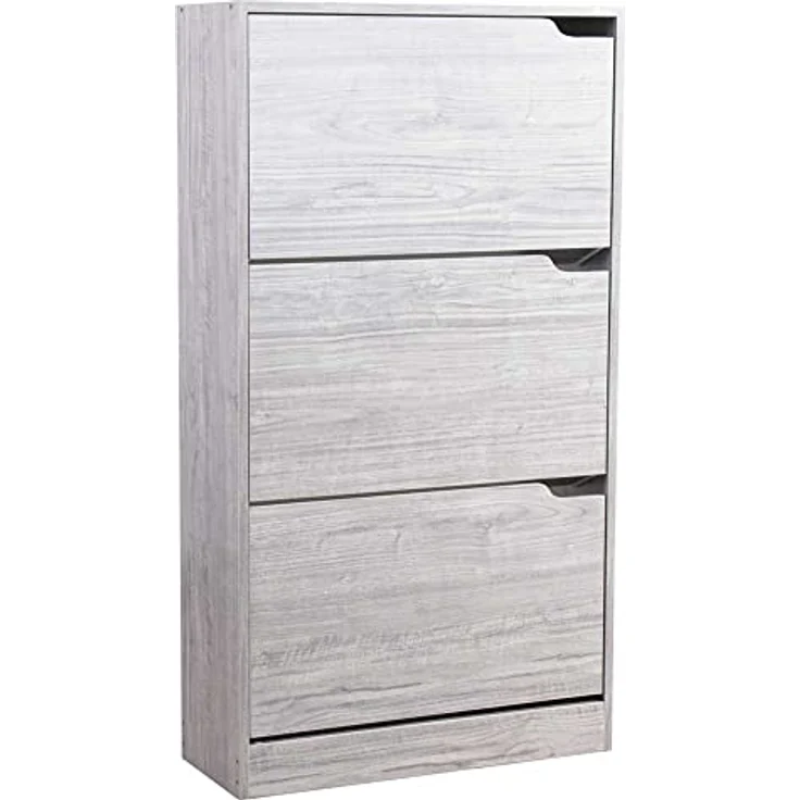 BAKAJI Schuhschrank aus MDF-Holz mit 3 Türen, Schuhregal, versenkbare Griffe, doppelte Tiefe, kompakte Größe, 63 x 24 x 115 cm, platzsparend, Eingangsbereich zu Hause (Grau) – Bild 6
