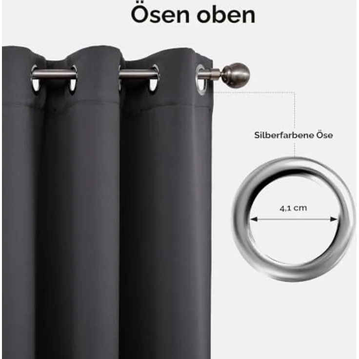 Joydeco Vorhänge, 160 cm Länge, für Zimmer, verdunkelnde graue Vorhänge, Verdunkelungsvorhänge, 160 cm Länge, für Schlafzimmer, Wohnzimmer, graue Kurze Ösen, Fenstervorhänge – Bild 5