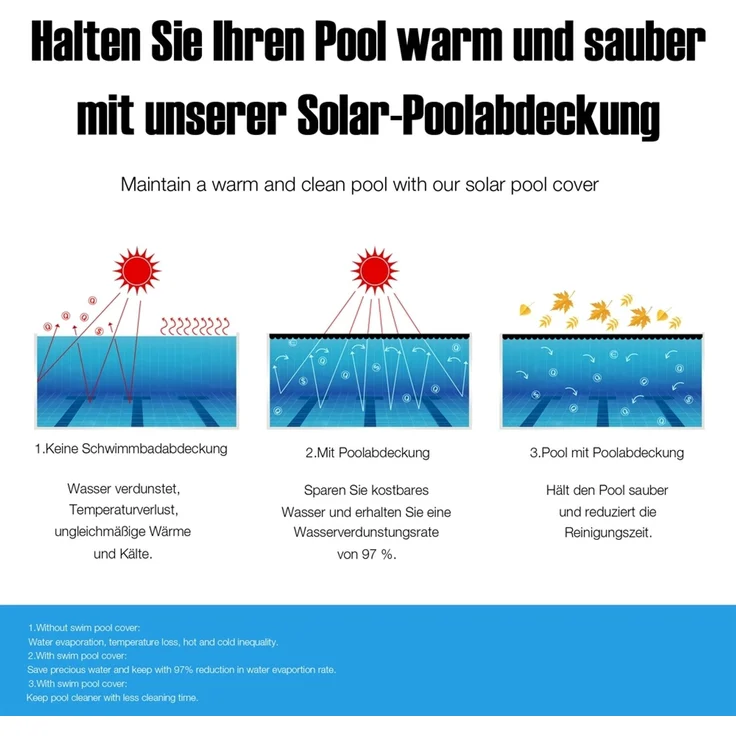 Pool Solarfolie 600x400 Schwarz Solarplane Solarheizung Abdeckplane Poolheizung Wärmeplane Ösen – Bild 2