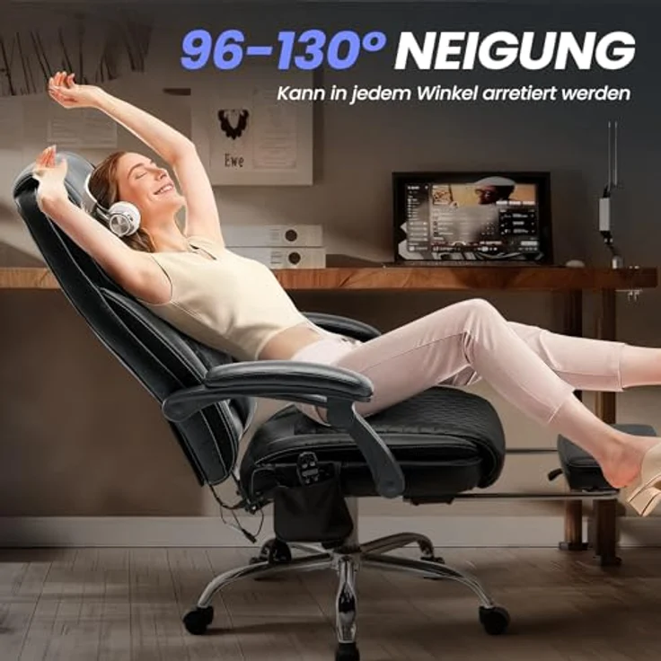COLAMY Ergonomischer Chefsessel aus Leder mit 6-Punkt-Massage & 3-Stufen-Heizfunktion, höhenverstellbar, verstellbare Rückenlehne, ausziehbare Fußstütze – Büro & Home Office, Schwarz – Bild 9