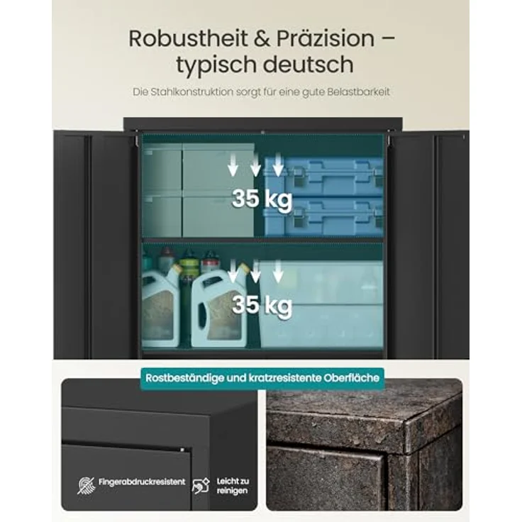 SONGMICS Aktenschrank, Metallschrank, Aufbewahrungsschrank, Büroschrank abschließbar, mit 2 Türen, aus Stahl, 80 x 40 x 140 cm, 3 verstellbare Ablagen, Mattschwarz OMC020BD01 – Bild 7