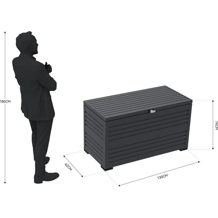 Weide Gartenbox | 100% Aluminium | Aufbewahrungsbox 590 L | Outdoor Box mit Deckel | 130 x 74 x 62 cm – Bild 4