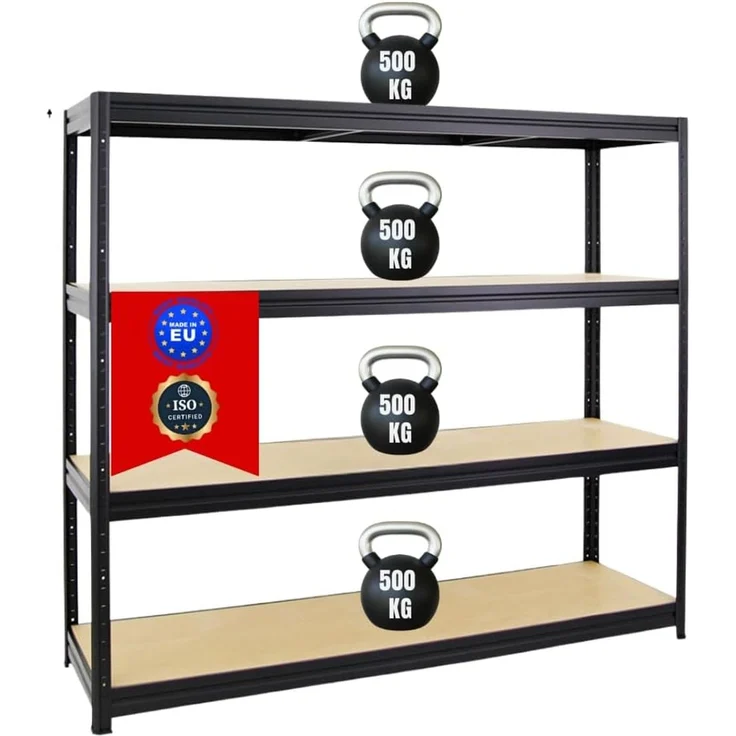 PROREGAL Schwerlastregal Dino Extra Breit 180 x 200 x 60 cm Fachlast 500kg Schwarz, Garagenregal, Lagerregal, Steckregal, Weitspannregal