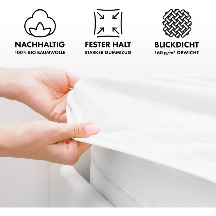 Jacobson Spannbettlaken BIO, Jersey Spannbetttuch, Bettlaken 160 g/m², 100% BIO-Baumwolle, Gummizug: rundum, GOTS zertifiziert – Bild 3