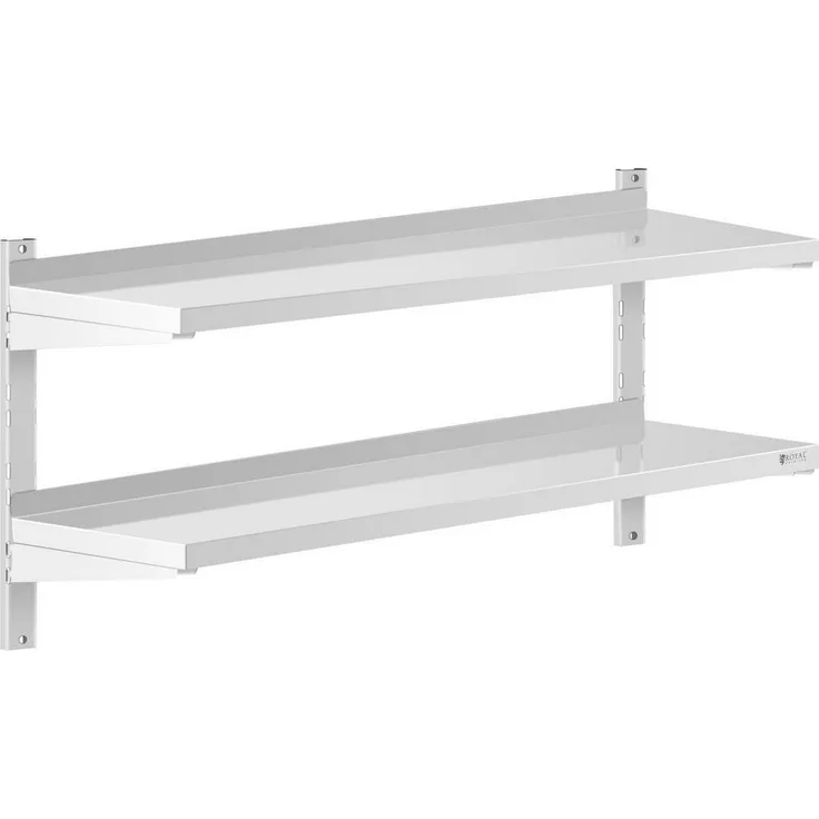 Royal Catering Hängeregal 80 x 40 cm Wandbord Doppel Wandregal Edelstahl Regal 2 Ablagen