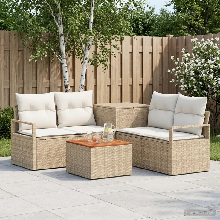 vidaXL Sofa Set 6 stk. Beige und Cremeweiß Polyrattan und Stahl 3447254 – Bild 1