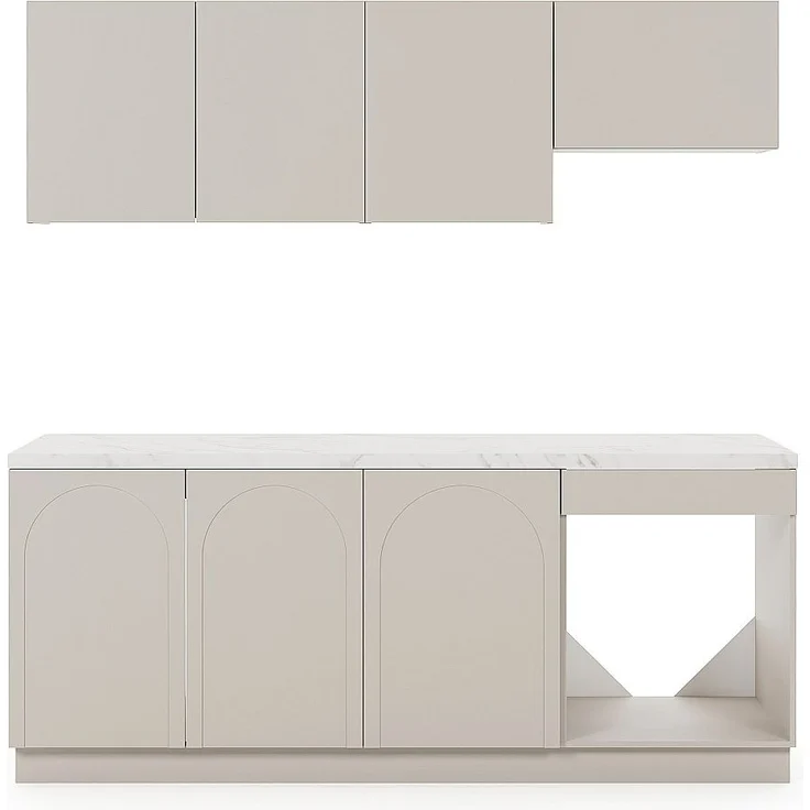 Vente-unique - Komplette Küche - Mit Arbeitsplatte 200 cm - Beige und weißer Marmoreffekt - NALYRA – Bild 3