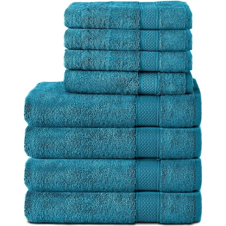 Komfortec 8er Handtuch Set aus 100% Baumwolle, 4 Badetücher 70x140 und 4 Handtücher 50x100 cm, Frottee, Weich, Towel, Groß, Türkis