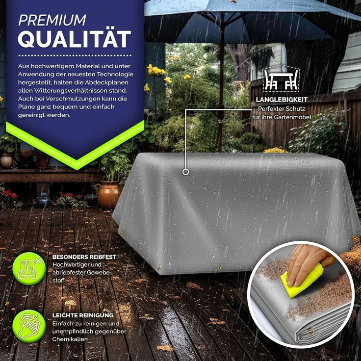 tillvex® Abdeckplane Grün 3x6 m mit Ösen + 10 Haken & 15m Seil | Gewebeplane 650g/m² Wasserdicht & Reißfest | Premium PVC-Plane Universell LKW, Pool, Holz Gartenmöbel | Gartenplane Abdeckung – Bild 5