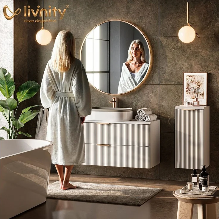 Livinity® Badezimmerspiegelschrank Ronco, Anthrazit Hochglanz, 80.1 x 55 cm (1-St) – Bild 3