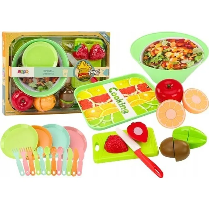 LeanToys Set Obst zum Schneiden für Salat Besteck Tablett 25-tlg