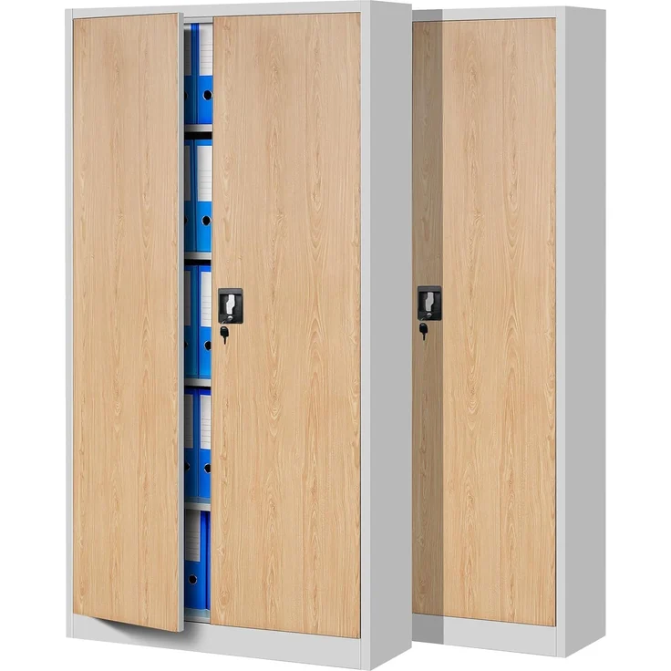 Jan Nowak 2er Set Aktenschrank C001 Metallschrank Stahlschrank Werkzeugschrank Büroschrank Lagerschrank Universalschrank Pulverbeschichtung Flügeltüren 185 x 90 x 40 cm (weiß/holzoptik)