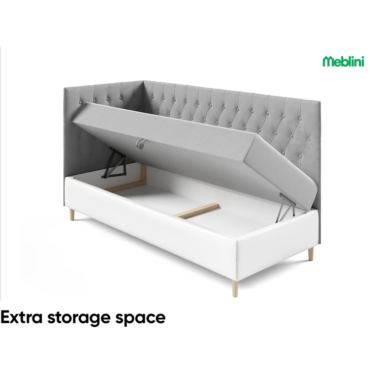 MEBLINI Kinderbett mit Bettkasten FILIPPO 3 100x200 Links – H3/Blau Samt Gepolstert Einzelbett mit Matratze - Polsterbett mit Stauraum - Bett mit Kopfteil – Stauraumbett – Bild 5