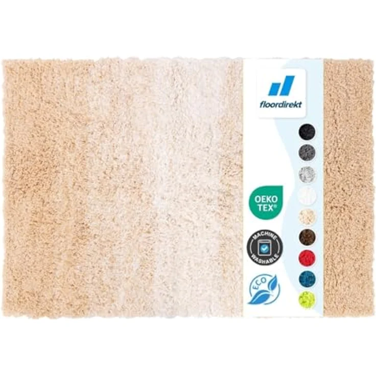 Floordirekt Badematte Wave, Rund 50 x 80 cm, rutschfest und waschbar, Beige/Weiß, schadstoffgeprüft mit hohem Flor – Bild 1