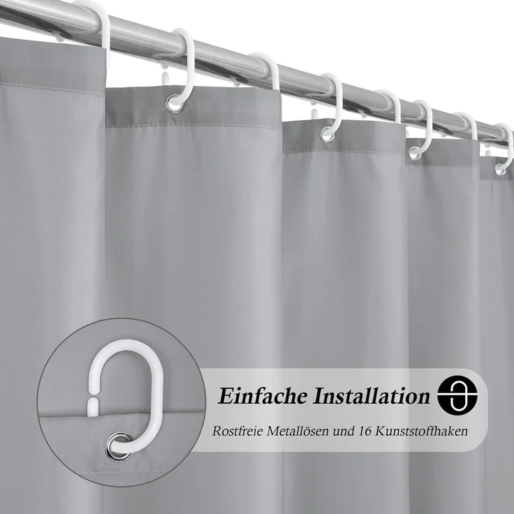 Duschvorhang Extra Breit 240x180 Grau Textil Stoff Wasserdicht Antischimmel – Bild 2