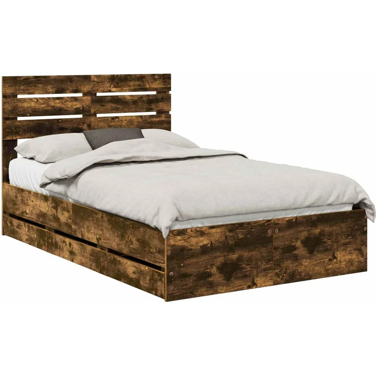 vidaXL Bettrahmen Geräucherte Eiche 120x190 cm Ingenieurs Holz 3411522 – Bild 1