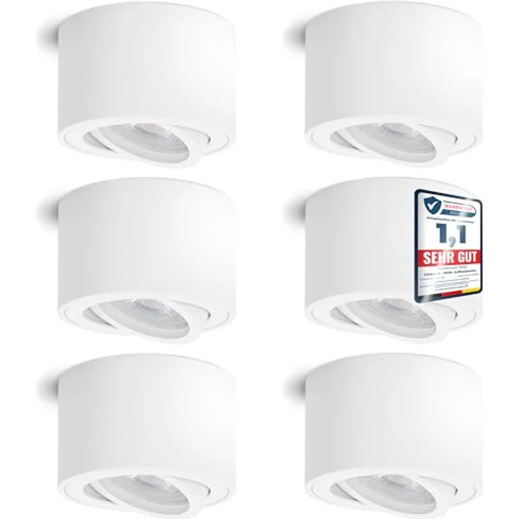 linovum LED Aufbaustrahler 6 x Aufbauleuchte SMOL schwenkbar in weiss matt & rund mit LED 4W, Warmweiß – Bild 2