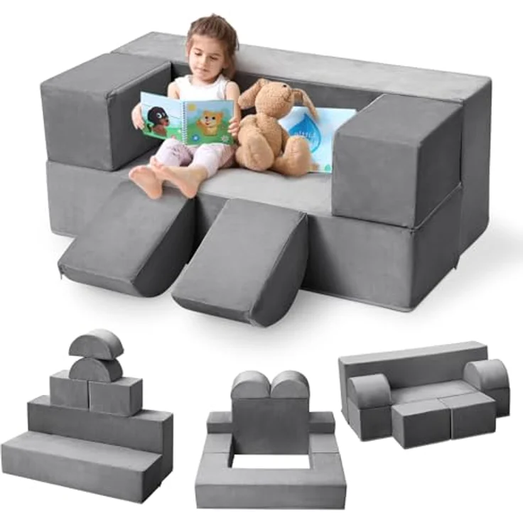 GarveeLife Kinderbett, Schlafsofa, ausziehbar mit 6 Modulen, Futon, faltbar, Möbel für Kinderzimmer, Schlafzimmer, Spielzimmer – Bild 1