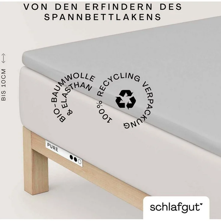 Schlafgut 'PURE TOPPER' Spannbettlaken, für Topper bis 10 cm Höhe, Gray Light, XL 180x200 cm - 200x220 cm, 100% Bio-Baumwolle – Bild 1
