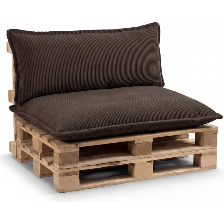 Gutekissen® Palettenkissen Glatte Kissen mit Paspel, Palettenauflagen Sitzkissen Rückenlehne Glatt PLL (Dunkelbraun, Set (Sitzkissen 120x80 +Rückenlehne 120x40))