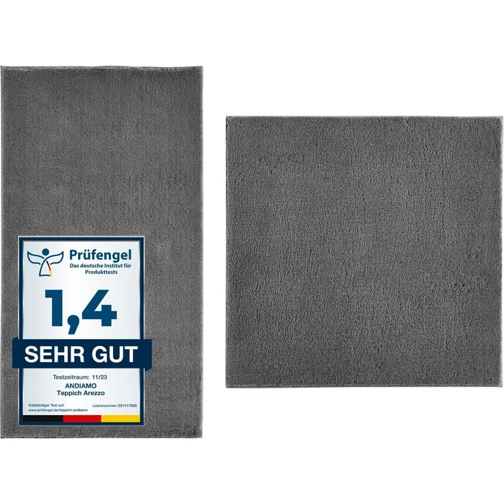 Andiamo Badematte Arezzo, Höhe 16 mm, rutschhemmend beschichtet, fußbodenheizungsgeeignet, schnell trocknend, Polyester, quadratisch, 2er-Set quadratisch 80x80 cm / rechteckig 60x100 cm, Uni Farben, auch in rund und als 2er Set erhältlich – Bild 1