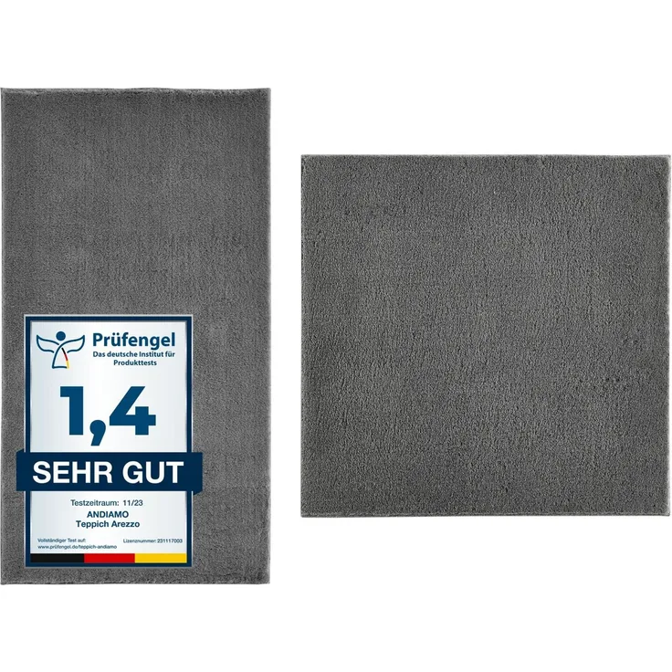 Andiamo Badematte Arezzo, Höhe 16 mm, rutschhemmend beschichtet, fußbodenheizungsgeeignet, schnell trocknend, Polyester, quadratisch, 2er-Set quadratisch 80x80 cm / rechteckig 60x100 cm, Uni Farben, auch in rund und als 2er Set erhältlich