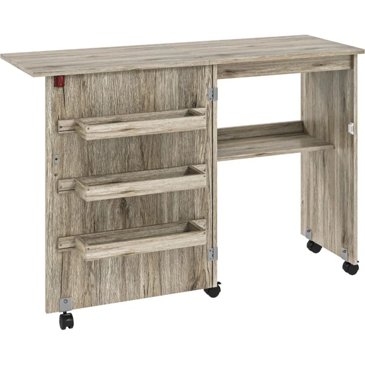 Klappbarer Nähschrank, Näh­tisch mit Klappplatte, Aufbewahrungsboxen, offenem Regal und Rollen--Herde--117x40x77.5cm--YOUDENOVA – Bild 6