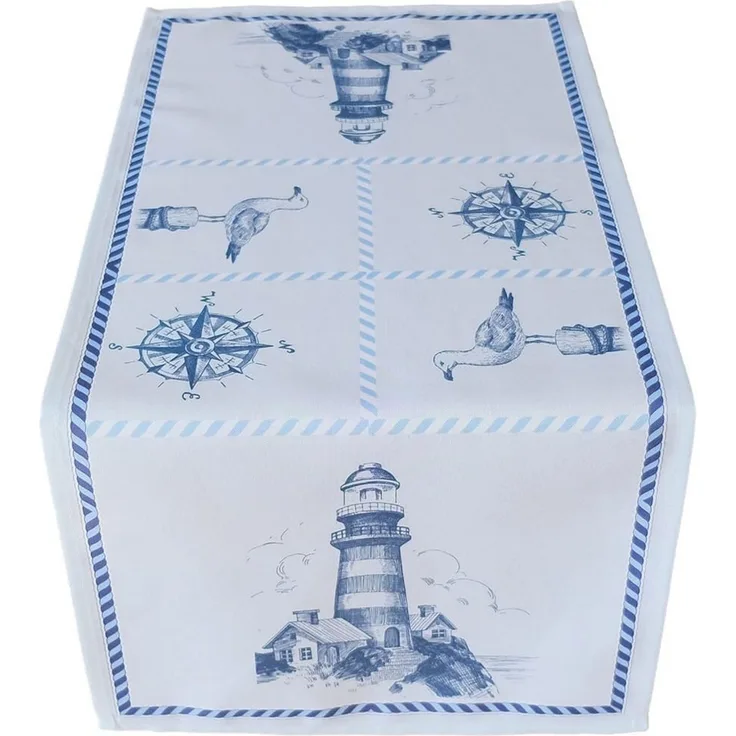 matches21 HOME & HOBBY Tischdecke Tischläufer Leuchtturm & Maritimes blau weiß 40x90 cm (1-tlg)