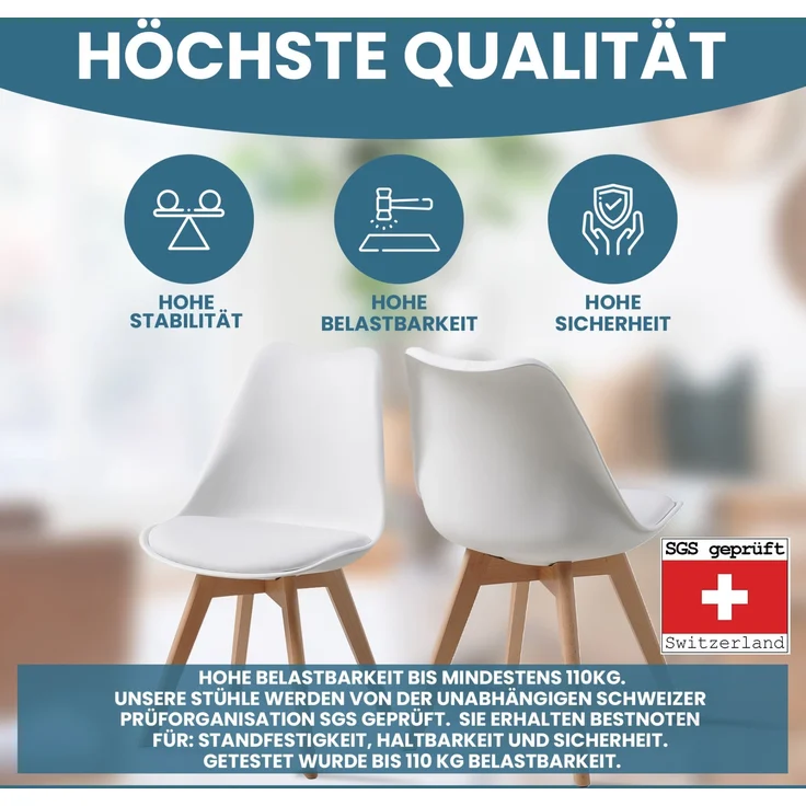 ALBATROS Esszimmerstühle 4er Set AARHUS, Weiss - Beine aus Buche Massiv-Holz, Skandinavisches Retro-Design, bequemer Schalenstuhl - Eleganter Küchenstuhl, Stuhl Esszimmer für Esstisch – Bild 4