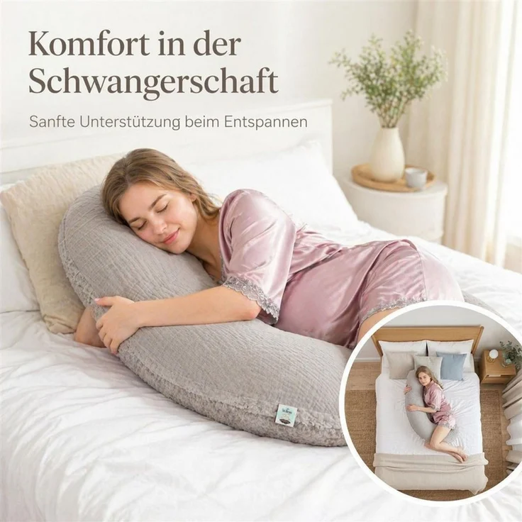 SEI Design Stillkissenbezüge Bezüg für Stillkissen Lagerungskissen Seitenschläferkissen 190x30 cm, Stillkissenbezug XXL Musselin Bio-Baumwolle + Taddyplüsch extra weich – Bild 3
