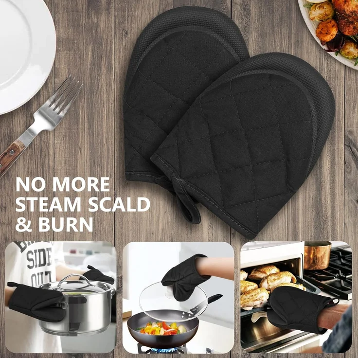 1 Paar kurze Ofenhandschuhe – Silikon-Ofenhandschuhe für die Küche, temperaturbeständig bis 260 °C, Mini-Ofenhandschuhe mit rutschfester Grifffläche und Aufhängeschlaufe zum Grillen, Backen, Kochen und BBQ (schwarz) – Bild 7