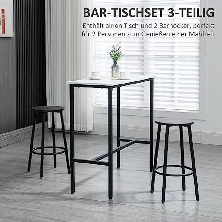 HOMCOM Bargruppe Bartisch mit Barhocker Set, 3-teiliges Bartisch Set für Esszimmer, (3-tlg) – Bild 3