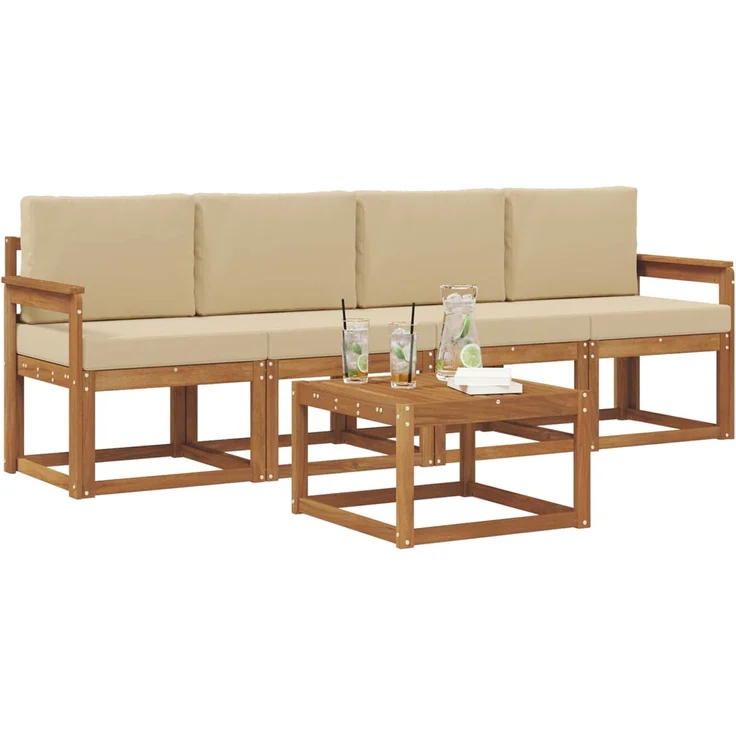 vidaXL Outdoor-Sofagarnitur 5 pcs Natur und Beige Massivholz Akazie 3365966 – Bild 3