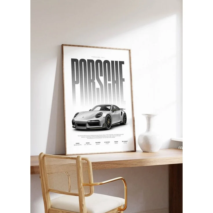 JUSTGOODMOOD Poster Silberner Sportwagen Geschenkidee Luxus Coup Wandbild Deko Print ohne, (1 St) – Bild 3
