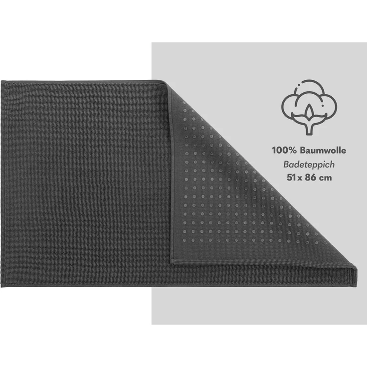 Hammetex 100% Baumwolle rutschfeste Badematte, 51x86 cm Große Badvorleger für Badezimmer, Saugfähig Schnelltrocknend Waschbar Bad Fußmatten, Anthrazit – Bild 3