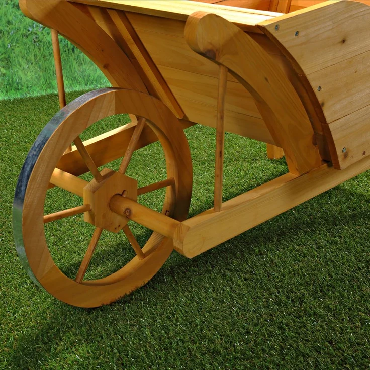 Garten Pflanzschubkarre Schubkarre aus Holz Blumenkarre Blumenkübel gelbbraun – Bild 3