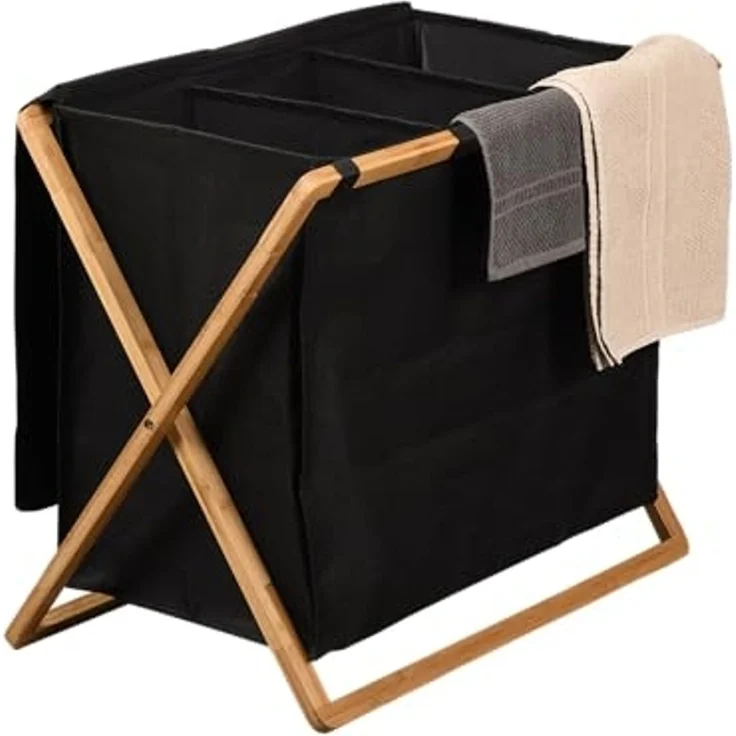 KESPER 3-fach Wäschesammler aus recyceltem Polyester und Bambus / Wäschekorb – Bild 2