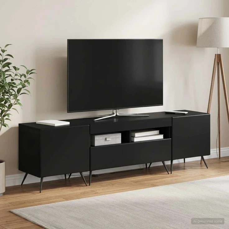 vidaXL LED-TV-Schrank BREDA 3 stk. Schwarz Holzwerkstoff 3416919 – Bild 3