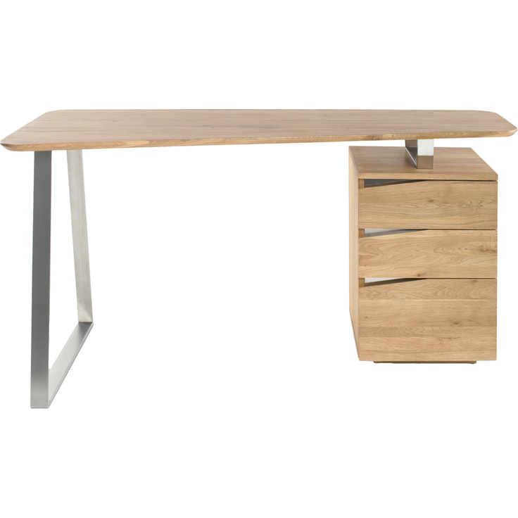 Wohn Schick TORI Schreibtisch 67x150,Tischplatte: Asteiche massiv geölt,Gestell: Edelstahloptik - H 75 cm x T 67 cm x B 150 cm – Bild 2