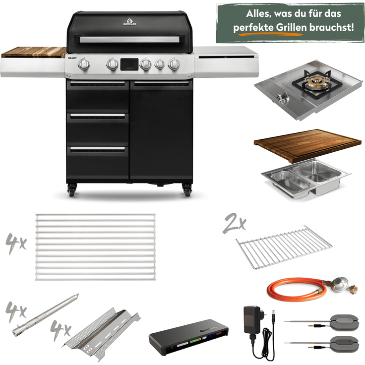 BURNHARD® Gasgrill 4-Brenner BBQ mit Infrarot-Heckbrenner & Seitenkochfeld - Schwarz - #946918 – Bild 8