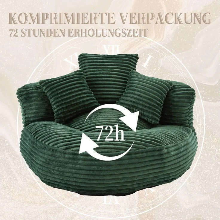 BlingBin Sitzsack Cordstoff-Sofa, Lazy Sofa (Sofa, 1 St, 108 x 108 x 52 cm), Mit drei Kissen, für Erwachsene und Kinder gleichermaßen geeignet – Bild 3
