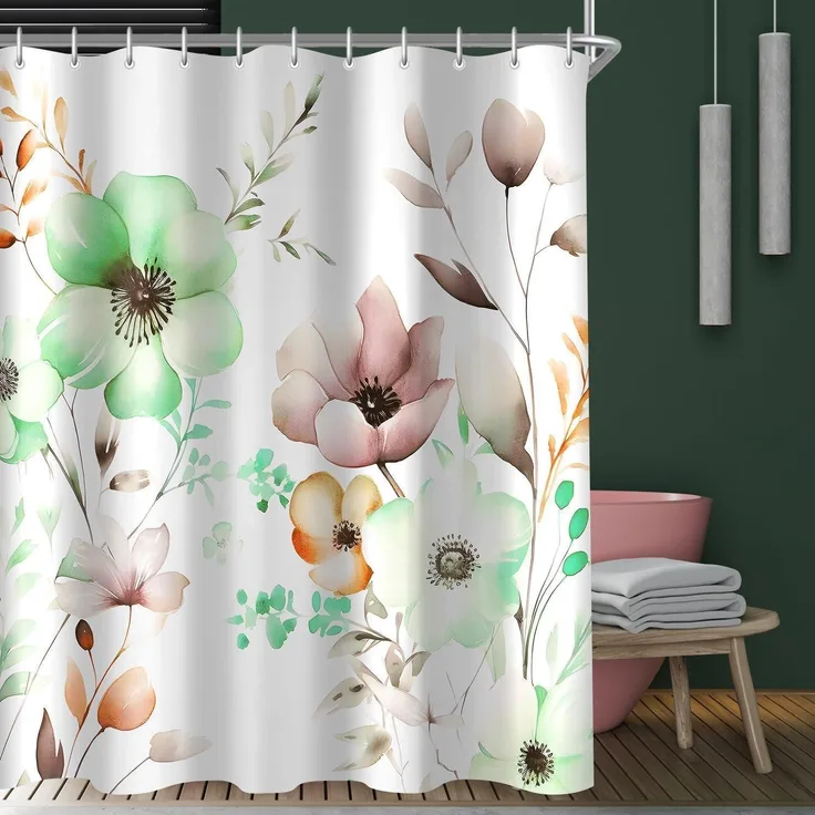 Duschvorhang Blumen Textil Antischimmel Polyester 180x180cm 12 Ösen wasserdicht