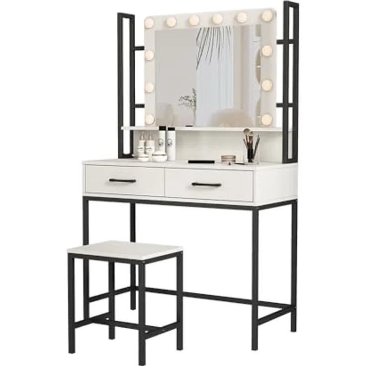 Vichy Schminktisch Luvia, 90 cm, Weiss/Schwarz mit LED-Beleuchtung und Hocker (40 x 40 x 146 cm) – Bild 6
