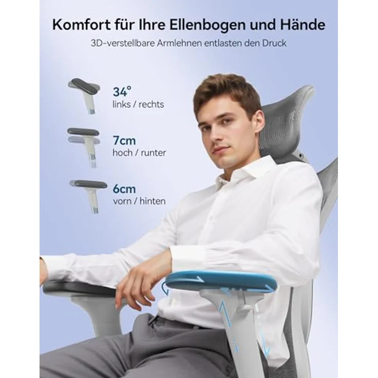 SIHOO M57 Ergonomischer Bürostuhl mit 3-Wege-Armlehnen, Lendenwirbelstütze und Verstellbarer Kopfstütze Hohe Rückenlehne Neigungsfunktion – Bild 9