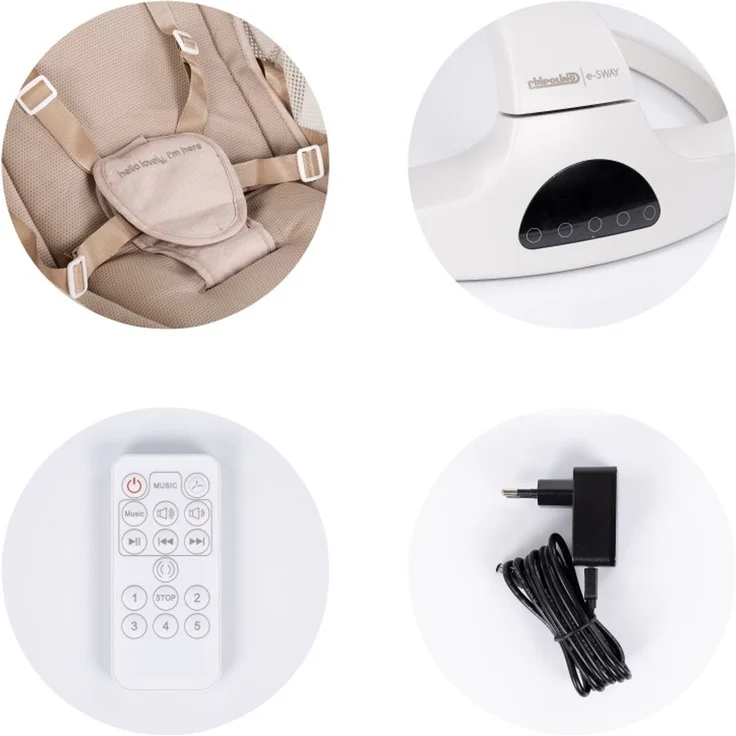 Chipolino Babywippe E-Sway Fernbedienung Musik Bluetooth Plüschtiere Timer Gurt beige – Bild 5