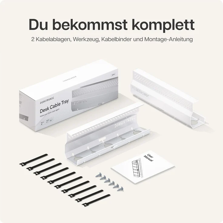 Desktronic Kabelkanal Schreibtisch, 2x43cm, Hochwertiger Stahl, Kabel Organizer für Kabelführung Weiß – Bild 6