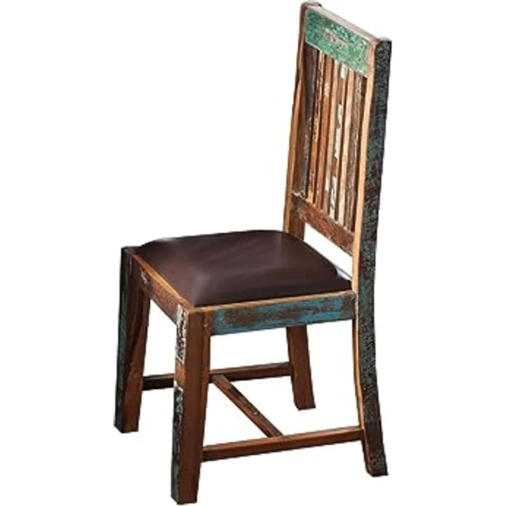 Stuhl Echtleder Altholz 45x45x100 mehrfarbig lackiert NATURE OF SPIRIT #56 - 2er Set – Bild 1