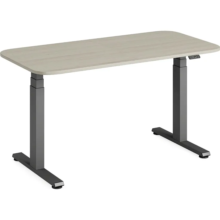 Steelcase Solo höhenverstellbarer Sitz-Steh-Schreibtisch mit Tischplatte in Akazie und Gestell in Amsel (140x70 cm)