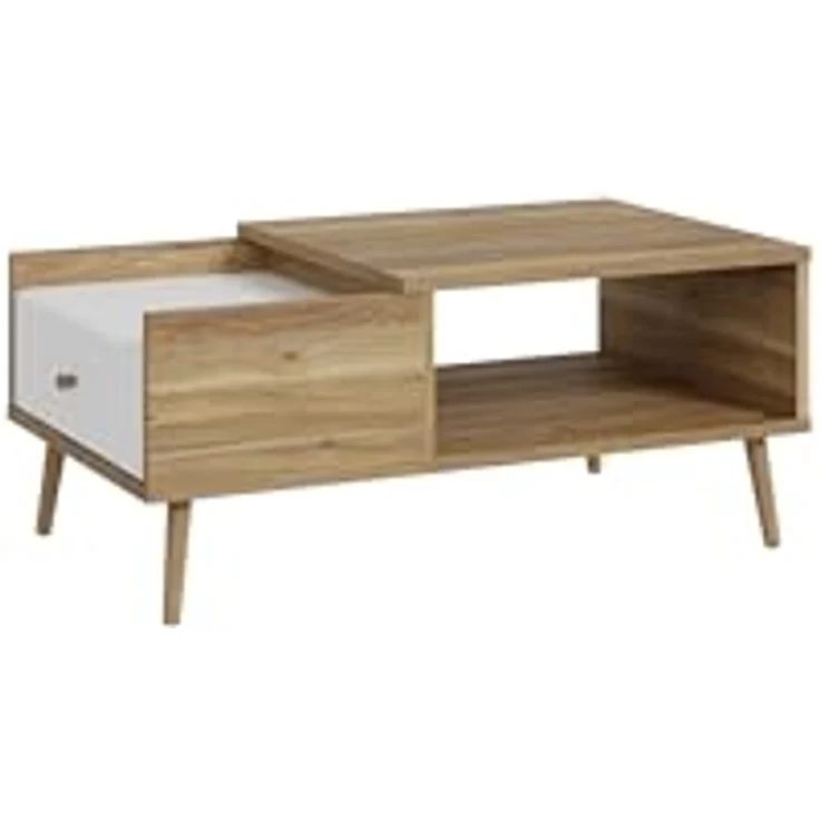 Forte HARLLSON, einfache Montage Dank EasyKlix by Couchtisch Holzdekor: Mauvella Eiche mit Weiß, Wohnzimmertisch mit Schublade, Modern Mid Century Stil, 106 cm breit x 45 cm hoch x 60 cm tief – Bild 5